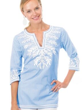 NWT Women’s Gretchen Scott | Embroidered Gingham Reef Tunic Size XL